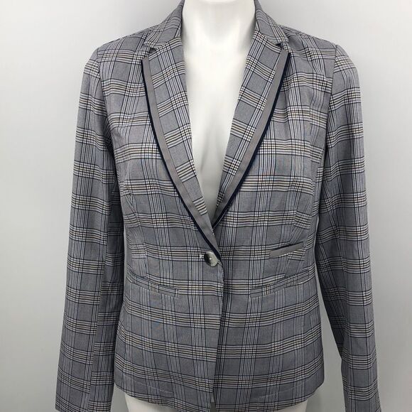 Ecru long sleeve plaid one button small blazer - Picture 1 of 7